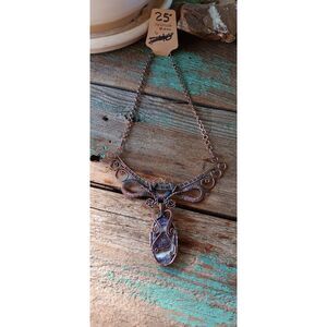 Amethyst copper wire wrapped necklace